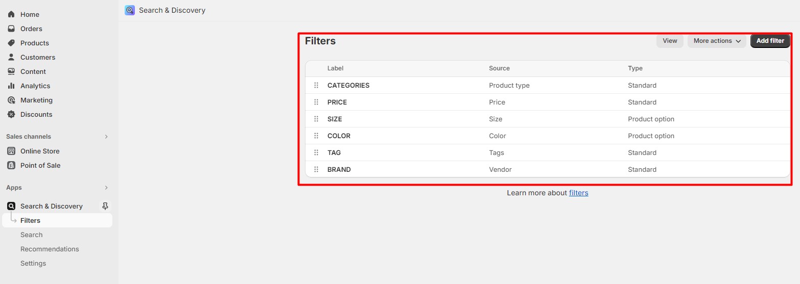 filter search & discovery